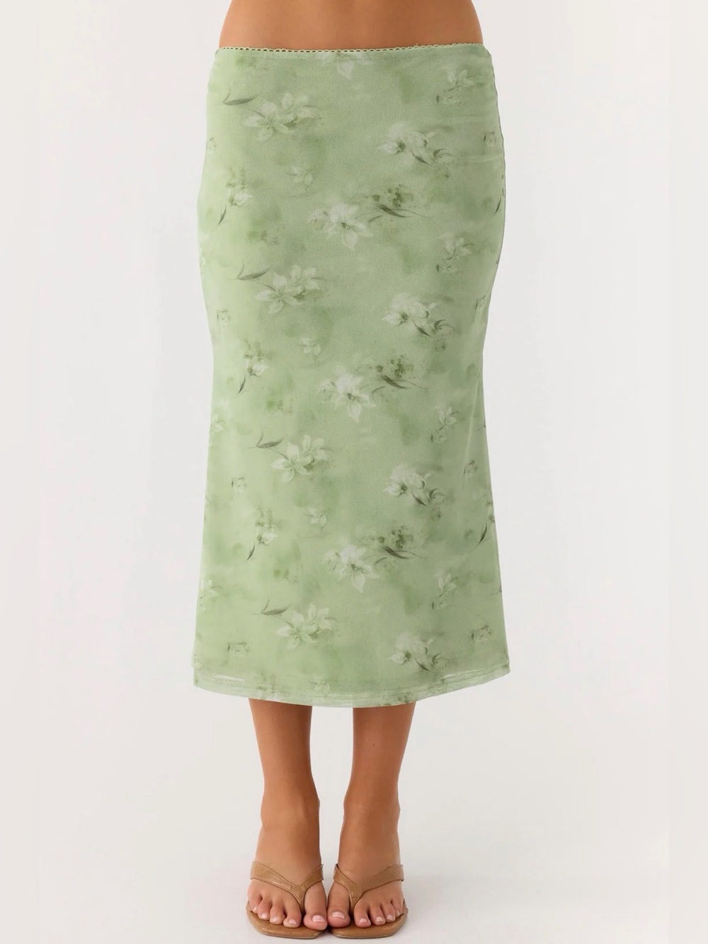 Peppermayo Light Green Floral Midi Skirt